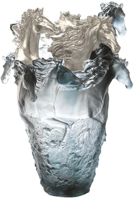most expensive thing on Amazon top 7: Daum Crystal Grey Blue Horse Magnum Vase, 3 Silvered Heads