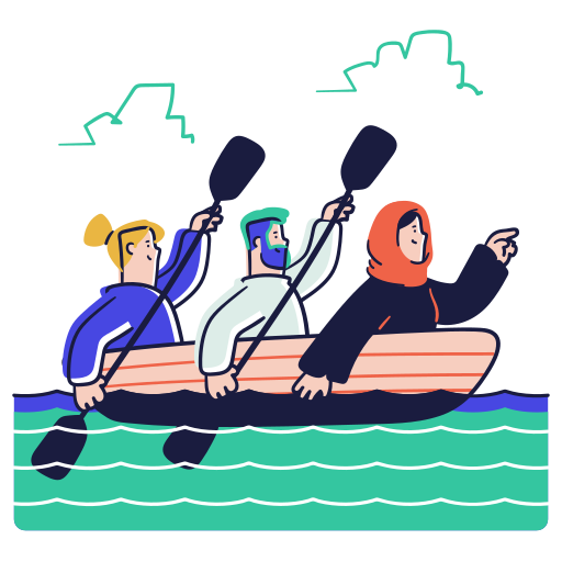 graphic illustration of three people in the same boat
